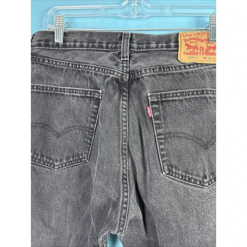 Levi's 505 Regular Fit Jeans Mens 34x34 Faded Black Straight Leg Denim